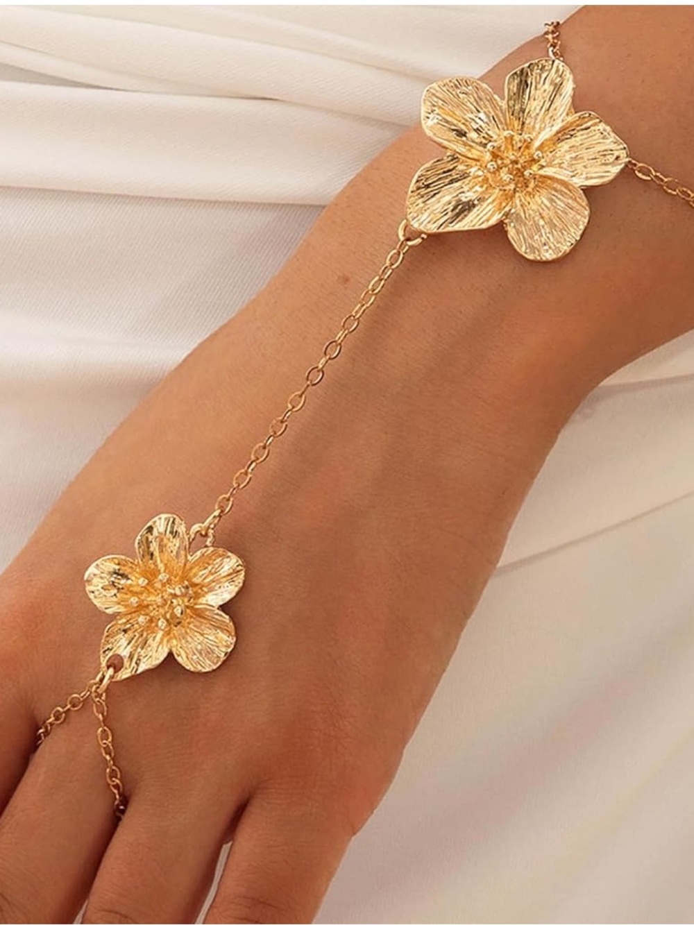 Anthropologie Gold Floral Hand Chain Bracelet